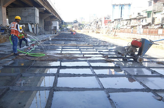 Road reinstatement work in progress at Santacruz Station